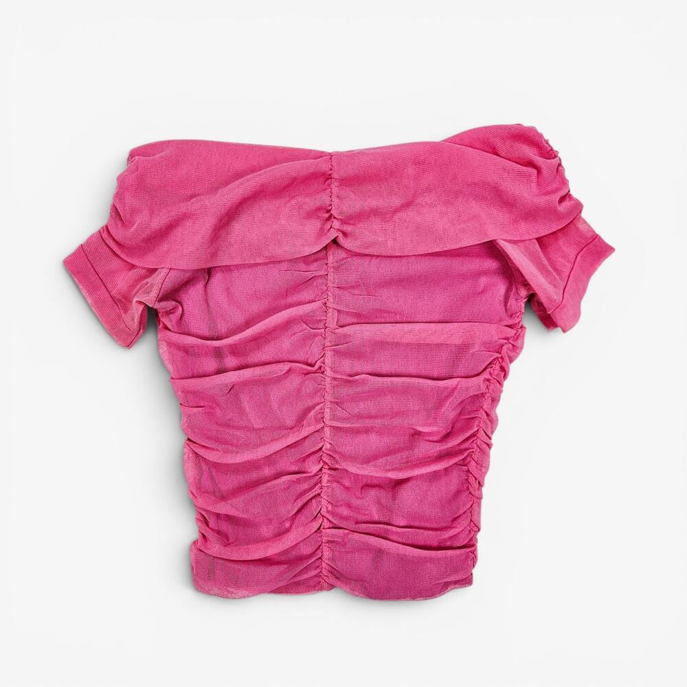 Euro Mesh Off-Shoulder Top Pink Croppes - Small